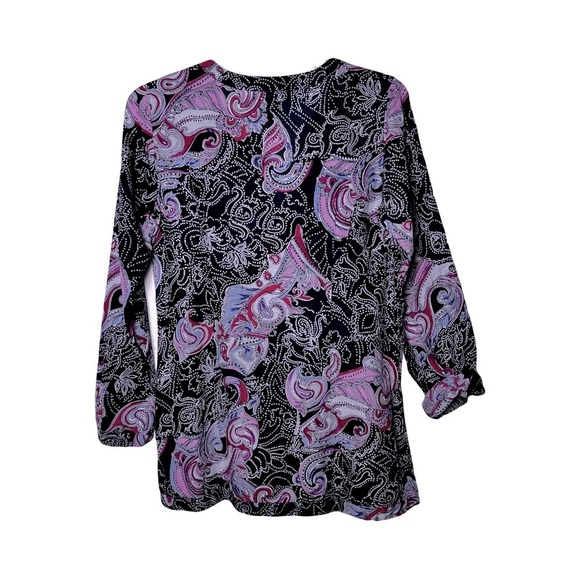 Lucky Brand | Purple Black Boho Paisley Split Neck Cotton Tunic Top, Medium - Picture 3 of 6